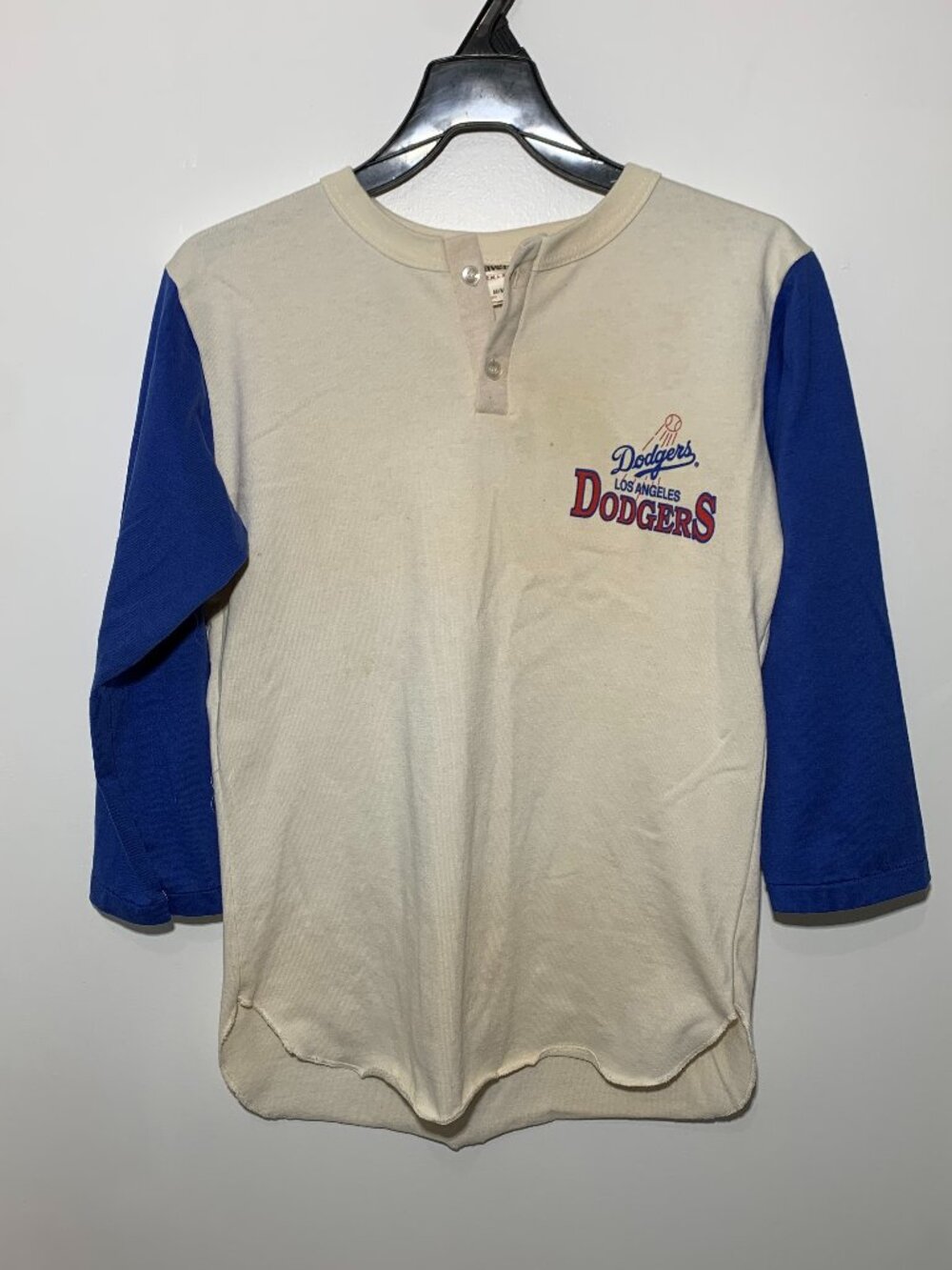 Vintage Los Angeles Dodgers Henley Shirt Mens Medium Blue Cream Baseball Canada